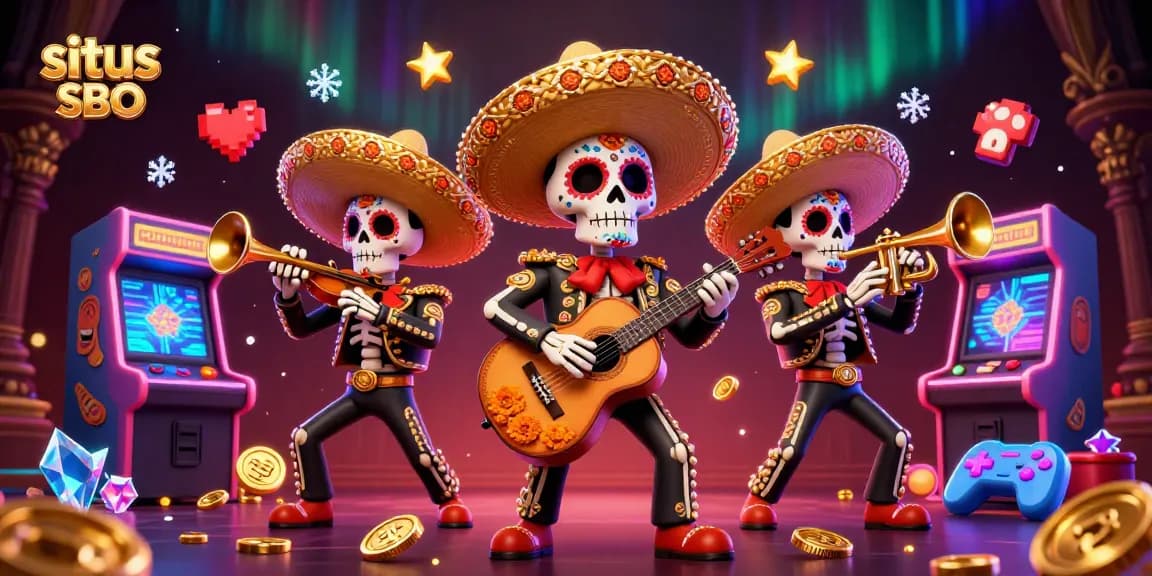 Engage in thrilling betting with situs login SBO featuring vibrant mariachi characters and gaming elements.