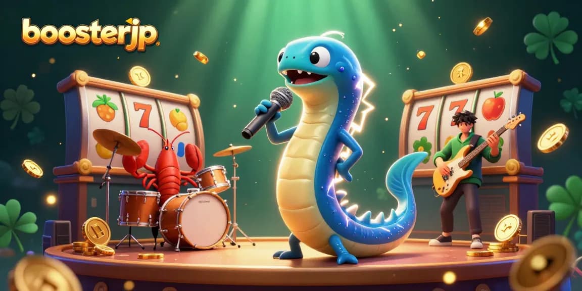 Win big with boosterjp in an energetic underwater casino scene featuring dynamic slot elements.