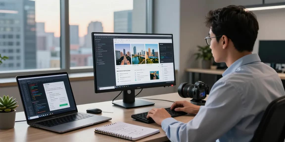 AI detector in action on a monitor as a data scientist analyzes images in a modern office setting.