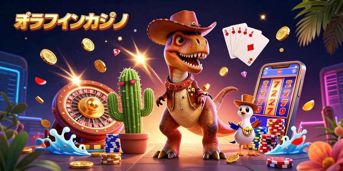 オンラインカジノで楽しむダイナソーキャラクターたちが豪華なゲーム要素で盛り上がるシーン
