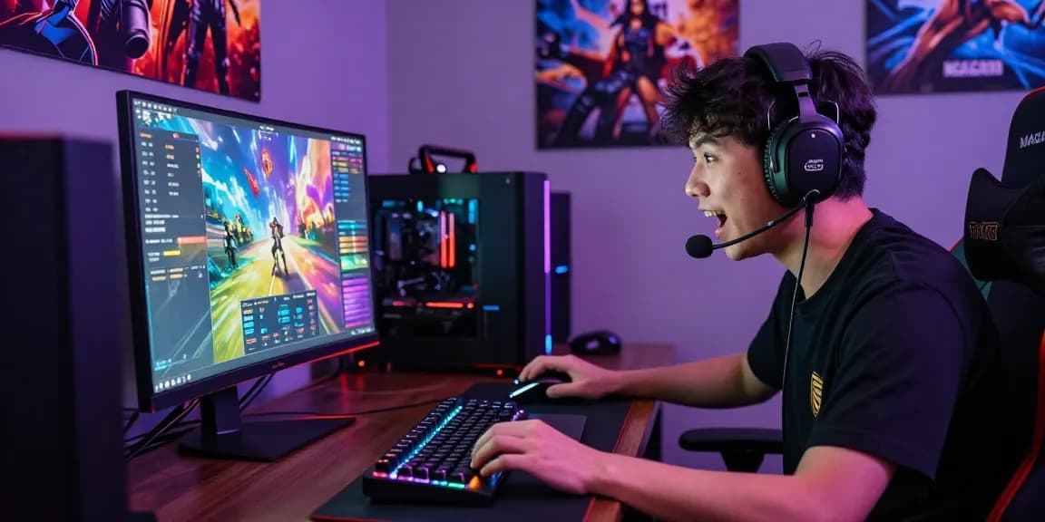NAGA2000 gaming setup with player immersed in action and vibrant interface.