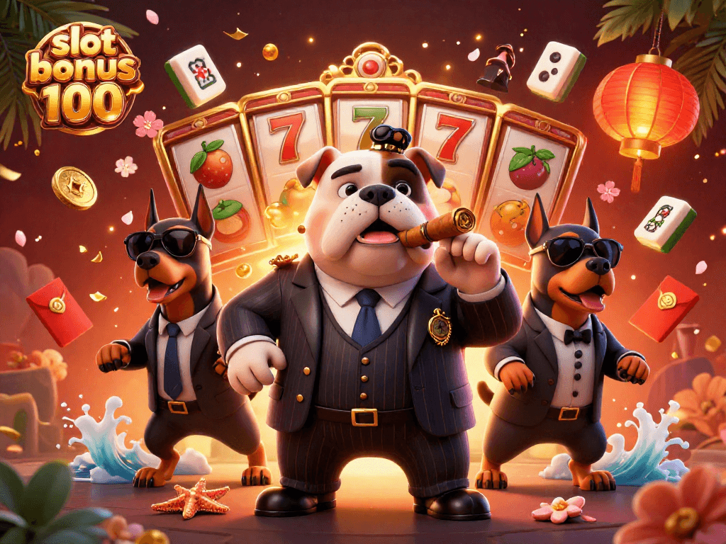 Play and win with slot bonus 100 in this vibrant, engaging casino illustration filled with excitement.