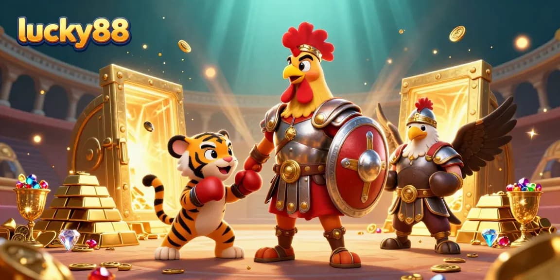 Experience the lucky88 thrill with a gladiatorial casino adventure featuring golden treasures and gem-filled goblets.