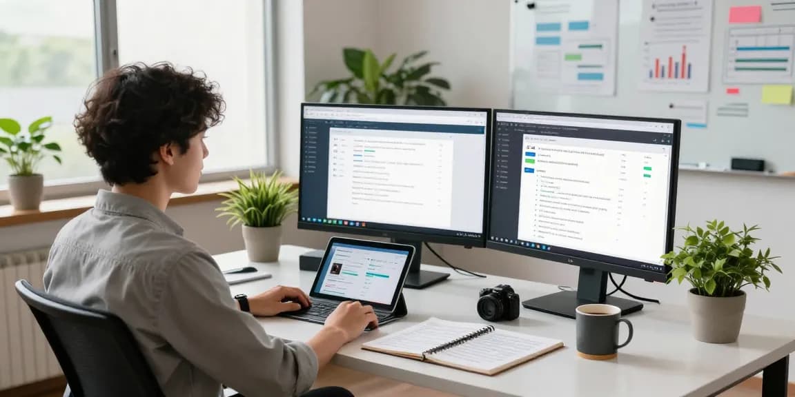 Data analyst using an ai detector in a modern office to ensure content safety.