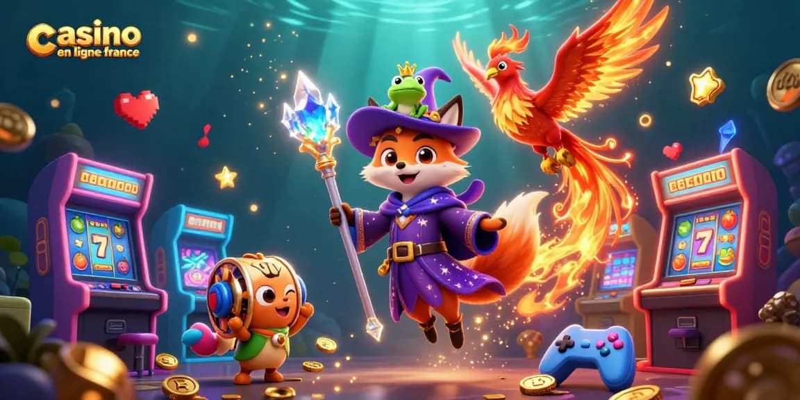 Experience the excitement of casino en ligne France with a magical wizard fox, phoenix, and enchanted frog in a vibrant 3D gaming world.