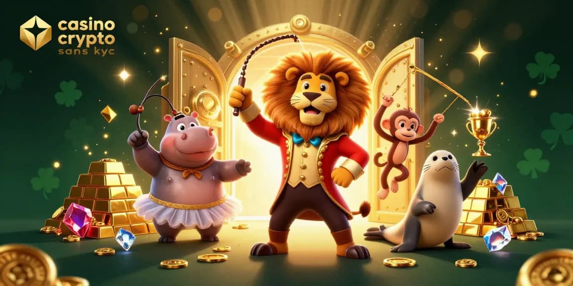 Profitez de l'excitation des jeux dans un casino crypto sans KYC, avec un lion, un hippopotame, un singe et un phoque animés.