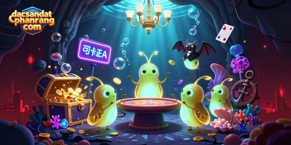Immerse in excitement at dacsandatphanrang com with glowworms illuminating a vibrant underwater casino scene.