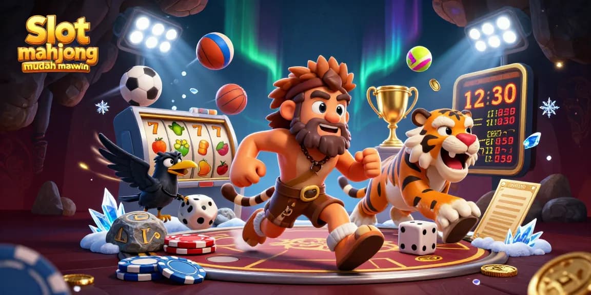 Experience the excitement of Slot mahjong mudah maxwin in this vibrant casino scene featuring whimsical characters, dynamic game elements, and rich detail.