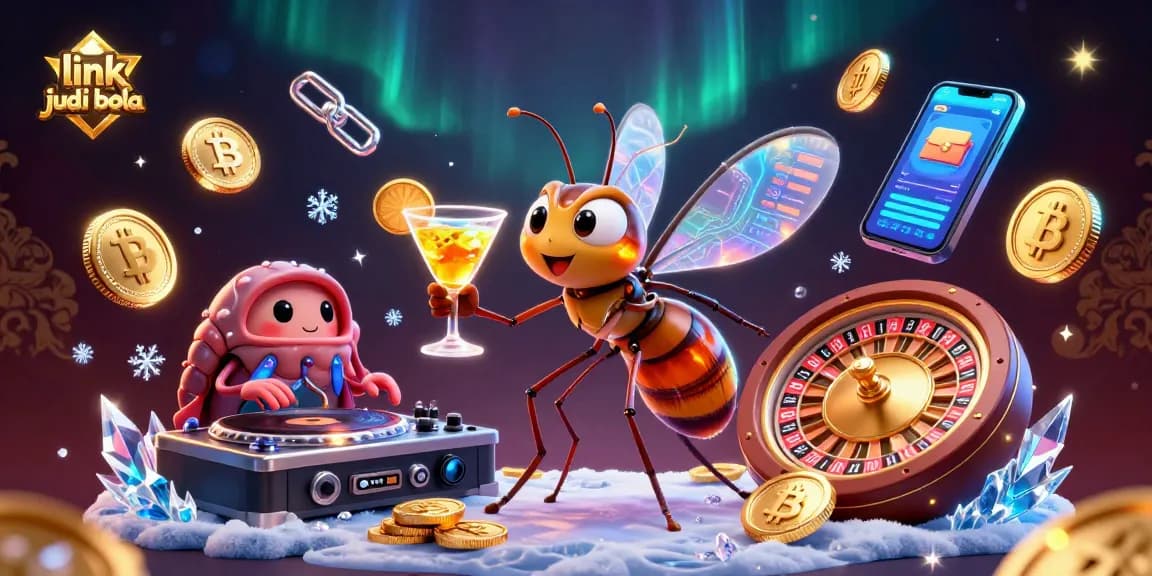 Engage in link judi bola with vibrant casino characters in a detailed 3D scene featuring a golden roulette wheel.