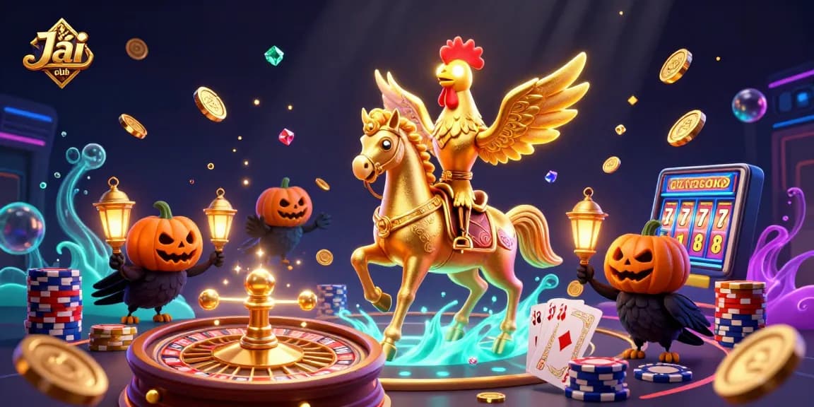 Win big at Jai club with the golden rooster in a dazzling midnight casino scene