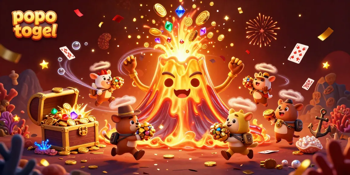Discover thrilling jackpots and treasures with popo togel in this vibrant 3D casino scene.