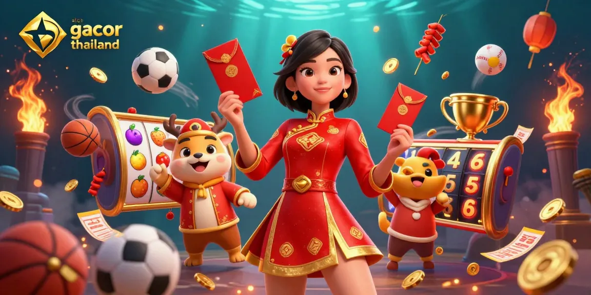 Experience slot gacor thailand with vibrant characters and dynamic gaming elements in a festive setting.