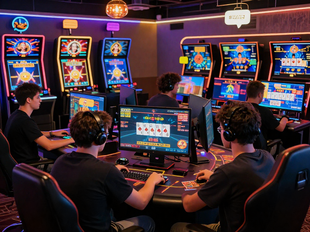 Players at online casinos that accept credit cards engaging with exciting games in a lively digital setting.