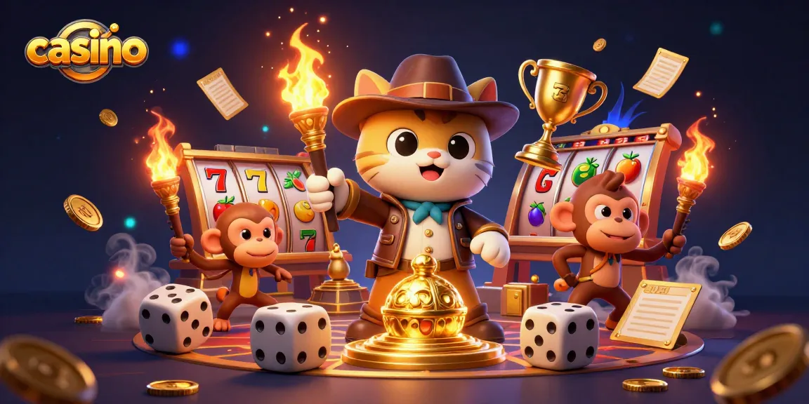 Experience the vibrant energy of a casino with a cat archaeologist and treasures, all in stunning detail.