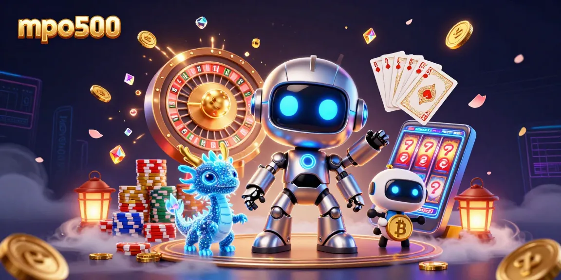 Experience thrilling wins with mpo500 as vibrant characters celebrate in a packed casino scene.