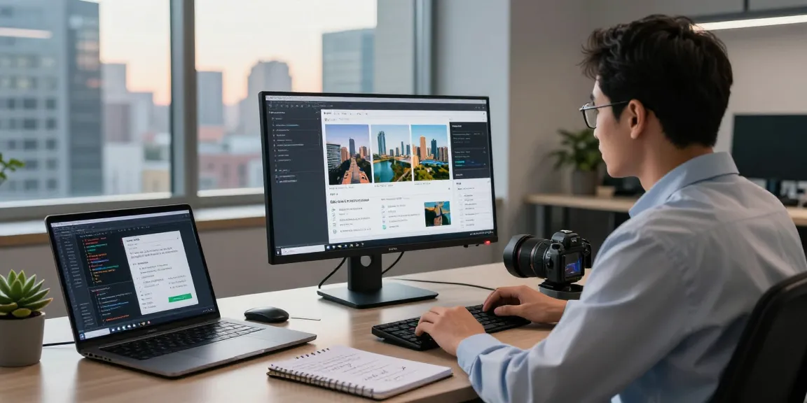 AI detector in action on a monitor as a data scientist analyzes images in a modern office setting.