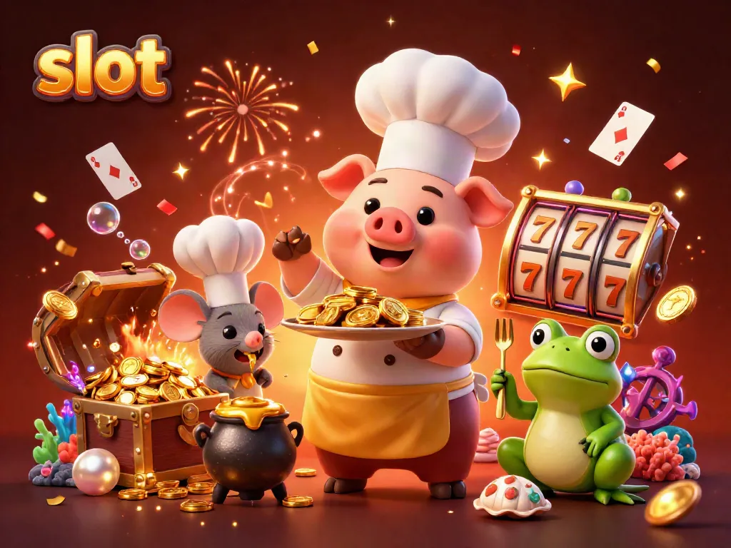 Menghadirkan slot dalam ilustrasi ceria dari karakter kartun yang melibatkan chef, juru masak, dan kritikus, dikelilingi oleh unsur permainan kasino.