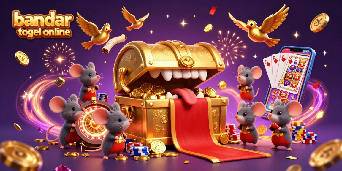 Experience the excitement of bandar togel online with animated treasure chest and casino elements!