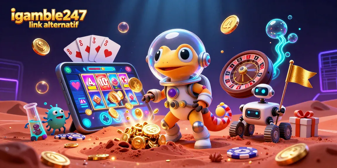 Permainan igamble247 link alternatif dengan gecko luar angkasa menemukan kasino emas di Mars, dikelilingi elemen perjudian.