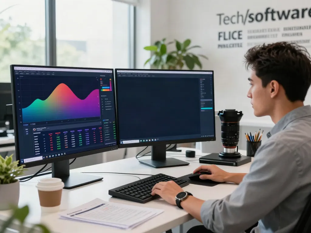 Engaged trader analyzing tradingview charts in a modern office workspace.