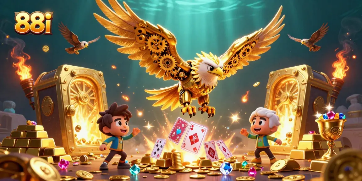 Engage in excitement with 88i's golden eagle soaring through a dazzling casino scene.
