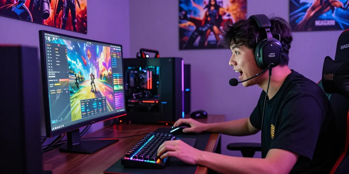 NAGA2000 gaming setup with player immersed in action and vibrant interface.
