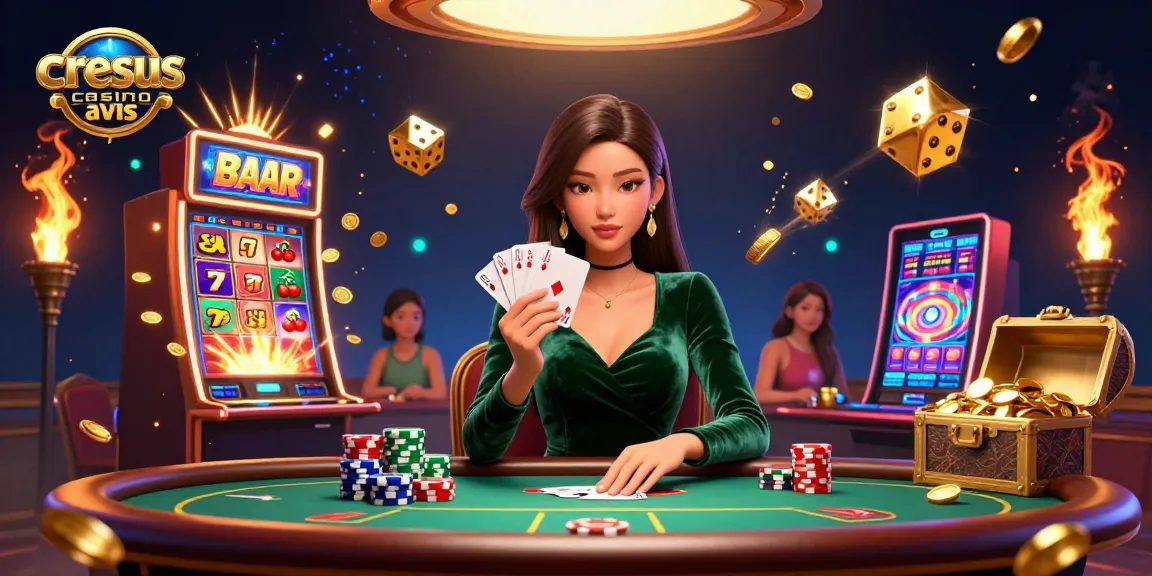 L'avis sur le casino Cresus présente un joueur de poker talentueux avec une main gagnante à une table de luxe, entouré d'éléments de casino palpitants.