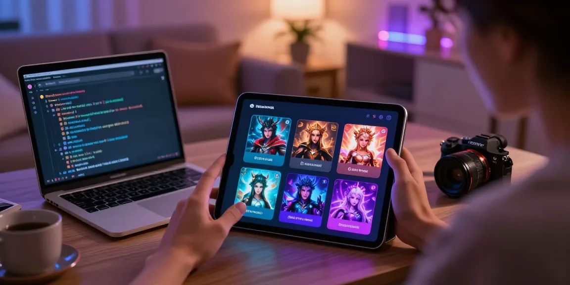 Engaging in dynamic nsfw ai conversations on a sleek tablet with vibrant visuals in a cozy, inviting atmosphere.