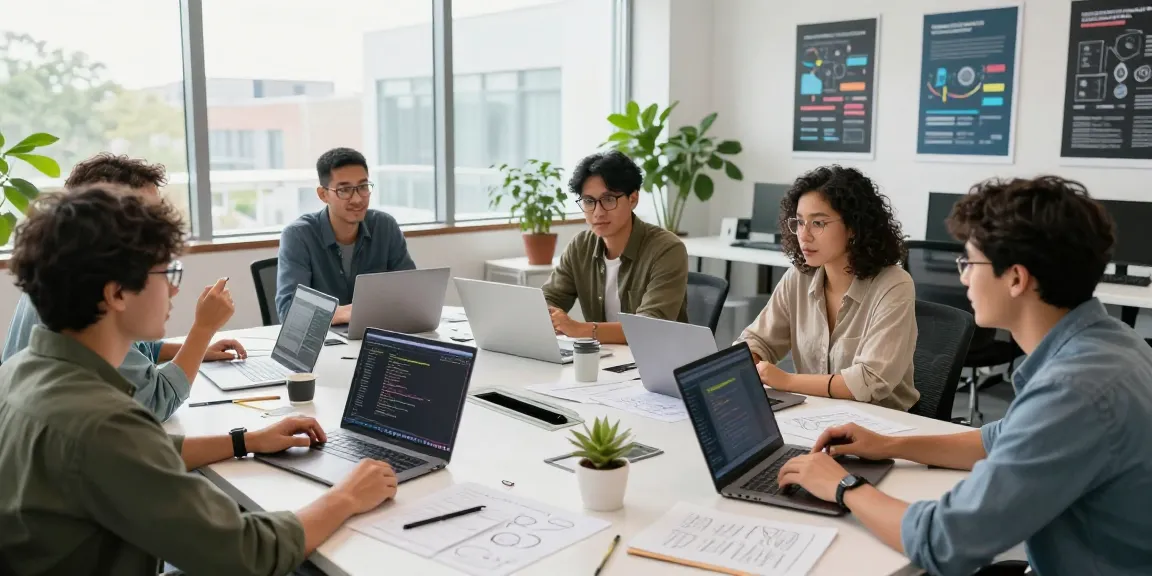 Team of professionals discussing openclaw skill development in a modern workspace.