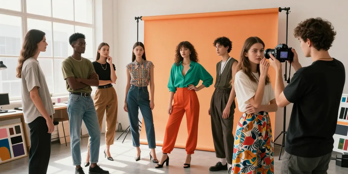 Book Fotografico pour Modèles : Séance photo dynamique dans un studio de mode avec des modèles divers.
