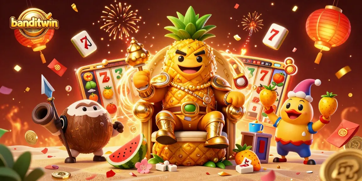 Banditwin membawa kemenangan besar dengan slot yang menggiurkan, dikelilingi elemen casino yang meriah.