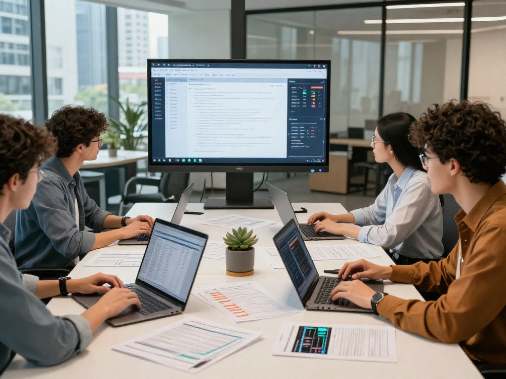 Team collaborating on document fraud detection in a modern tech office.