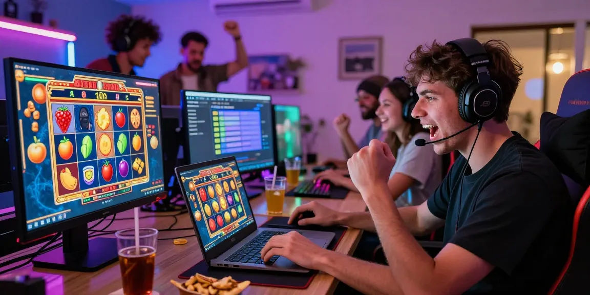 Players enjoying a thrilling online slot game with vibrant graphics and excited interactions.