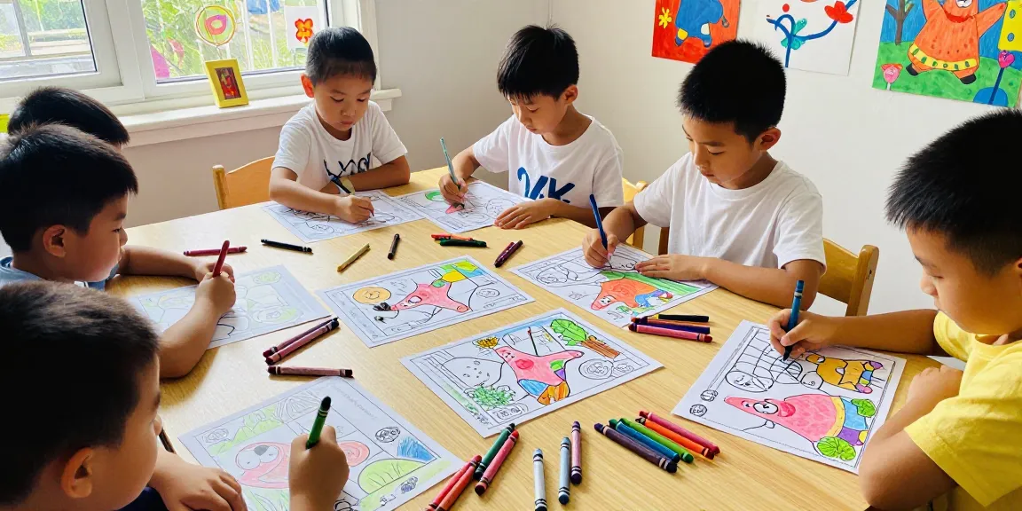 Kids enjoying Seasonal coloring pages of Patrick Star with colorful crayons