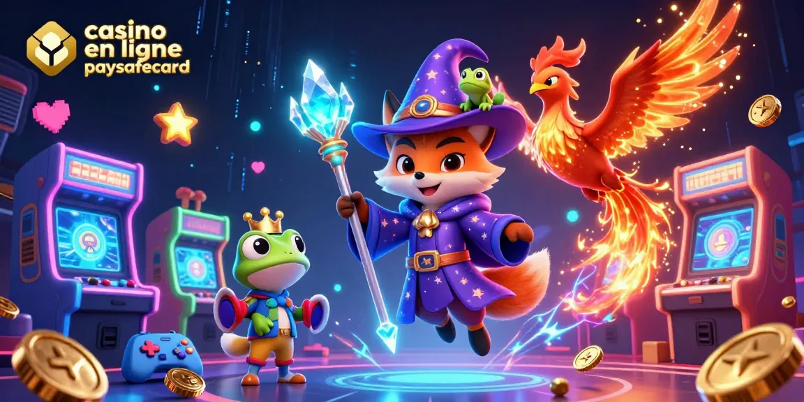 Découvrez les avantages du casino en ligne paysafecard avec une illustration captivante de jeux et d'éléments magiques.