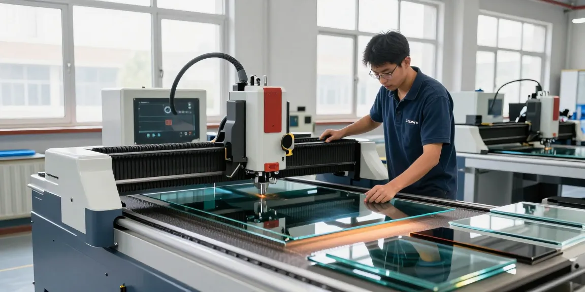 CNC glass cutting machine in use, showcasing precision glass cutting in a modern workshop.
