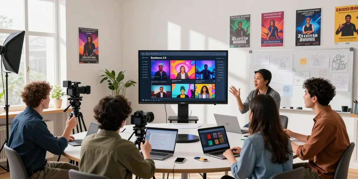 Team of creators using Seedance 2.0 for collaborative video production in a modern studio.