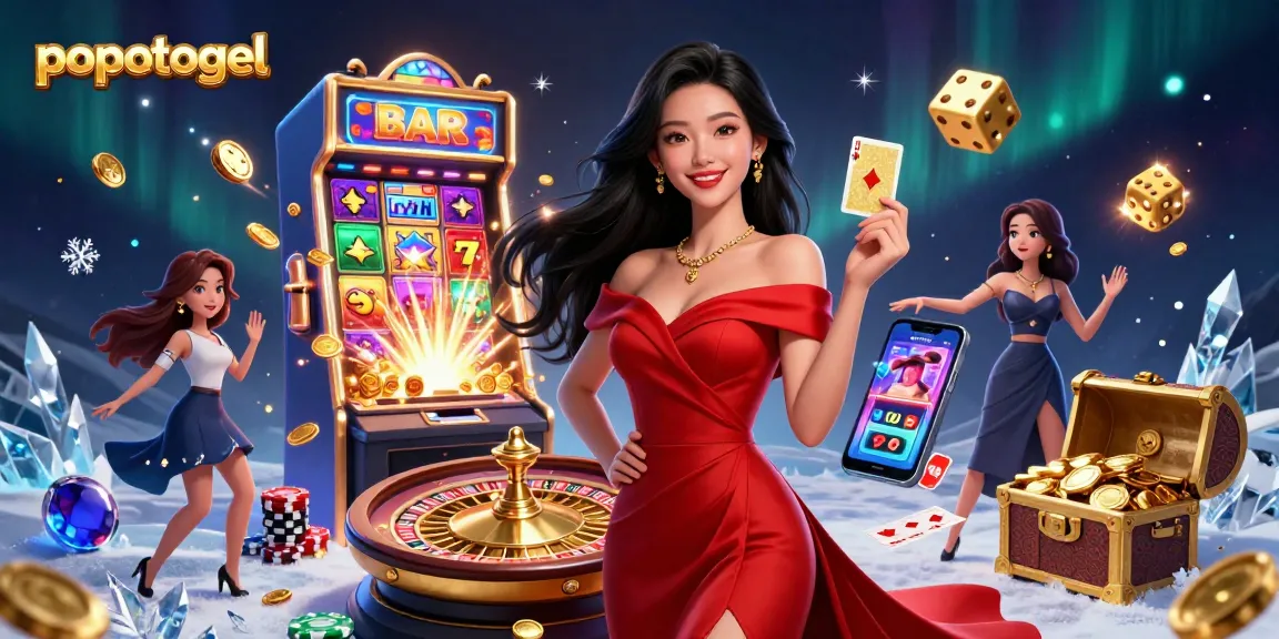 Experience excitement with popotogel games, featuring a beautiful dealer and vibrant casino atmosphere.