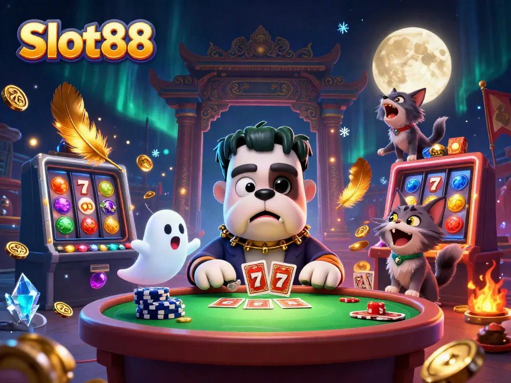Menang di Slot88 dengan monster bulldog yang berurusan di meja kasino yang menakutkan.