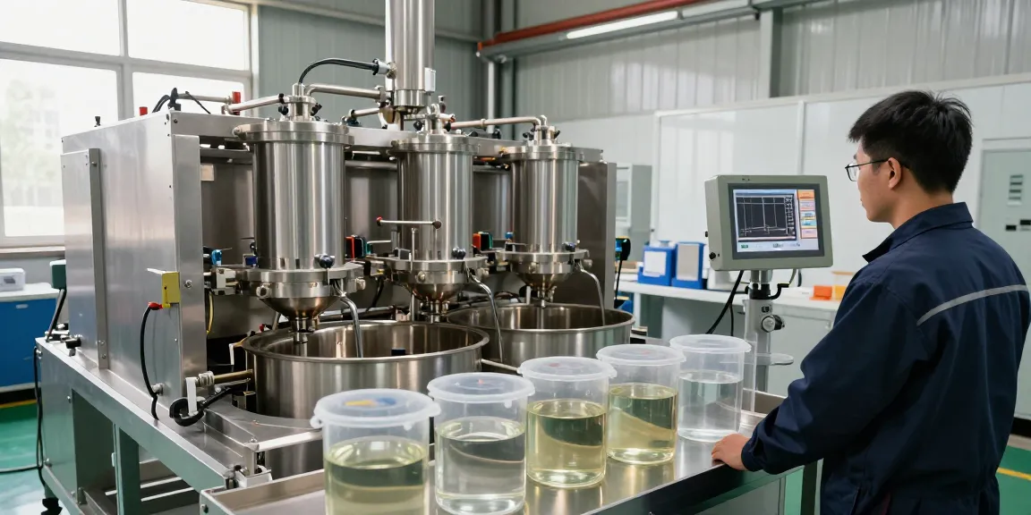 3 phase centrifuge in operational setting with technician monitoring the advanced separation process in an industrial environment.