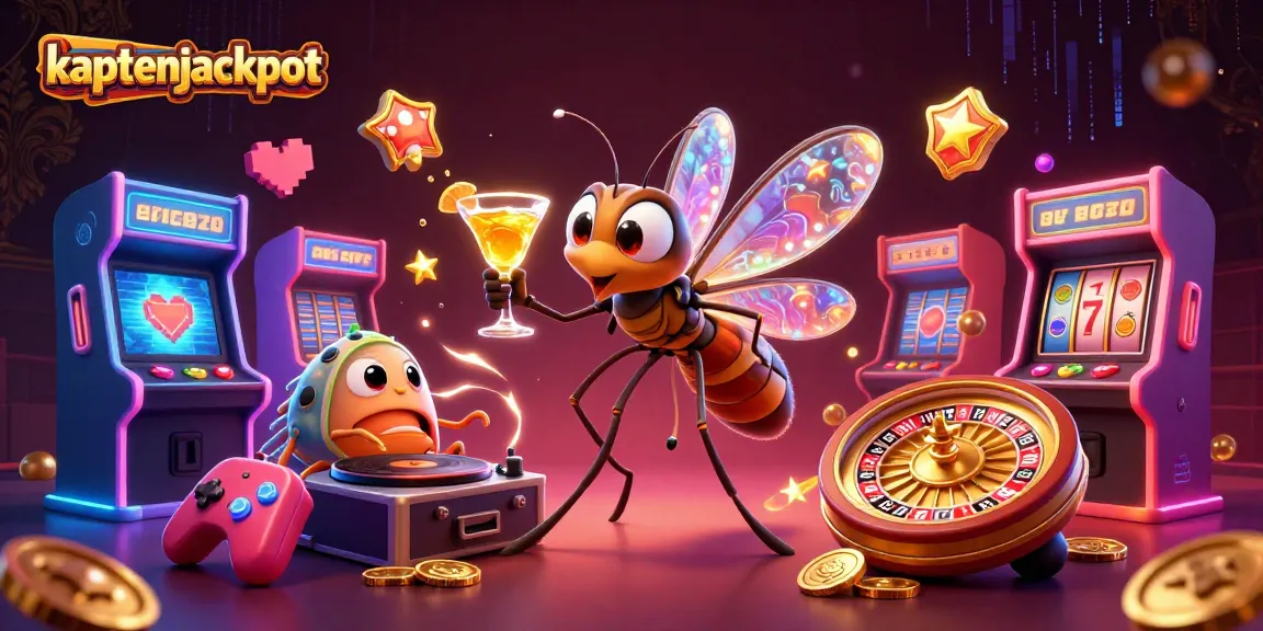 Join the kaptenjackpot adventure with a frozen mosquito mascot and a trilobite DJ in a dynamic casino scene.