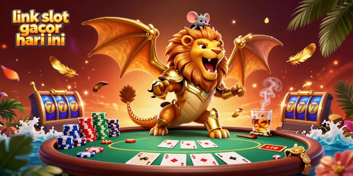 Rasakan kegembiraan dengan link slot gacor hari ini yang menampilkan chimera yang mengaum dan elemen kasino yang dinamis.