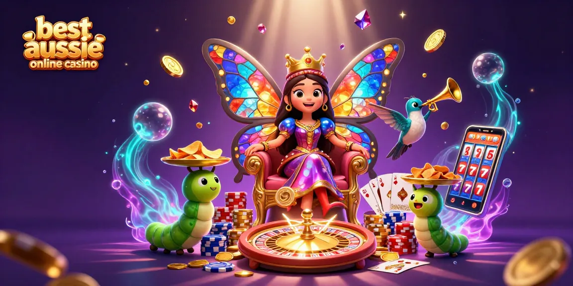 Experience the excitement of the best aussie online casino with vibrant casino elements and characters.