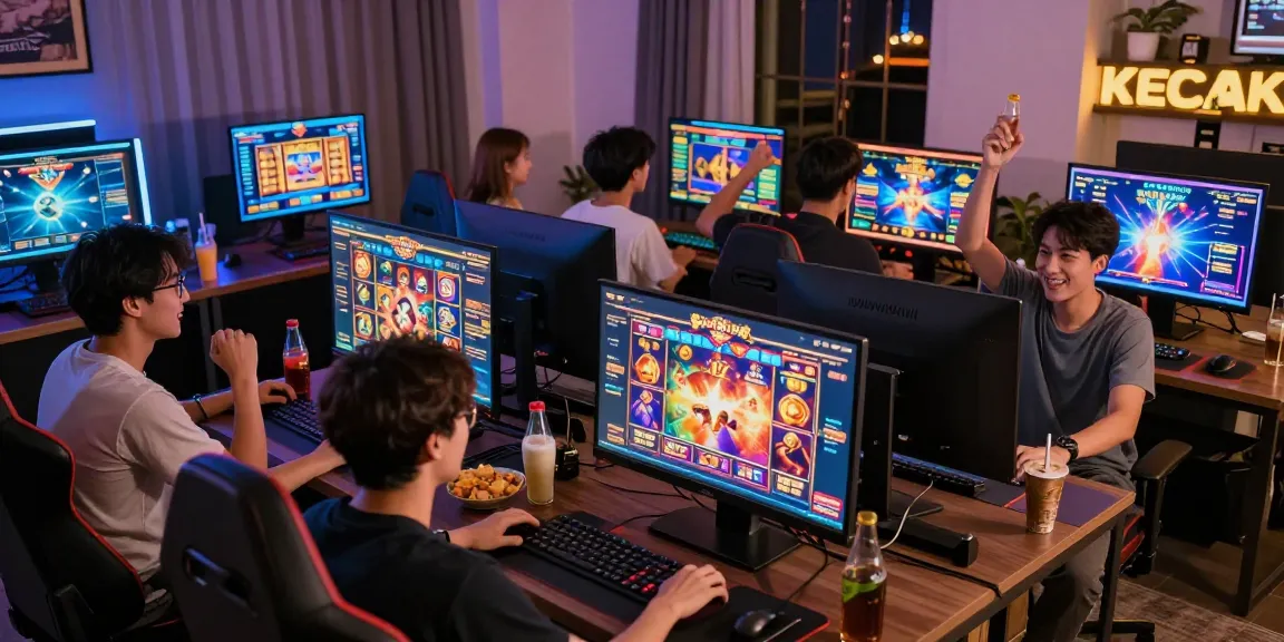 Players enjoying KECAK4D online slot games in a lively home gaming atmosphere.