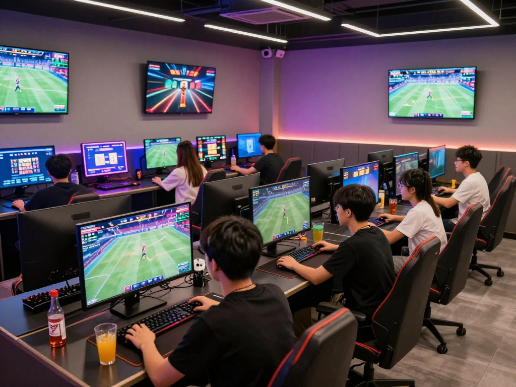 Players enjoying gaming with the link alternatif raja328 in a vibrant lounge, showcasing an engaging online gaming atmosphere.