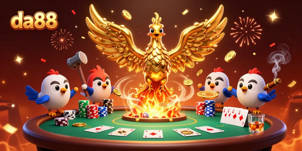 Engage with the exciting world of da88 casino featuring a molten phoenix and vibrant poker elements.