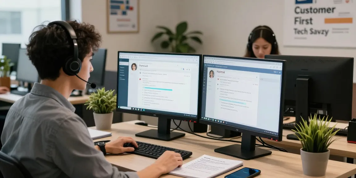 Telus-Technical-Support representative assisting customers in a modern office setup.
