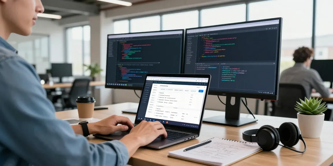 Programmer analyzing LLG link indexing data in modern office