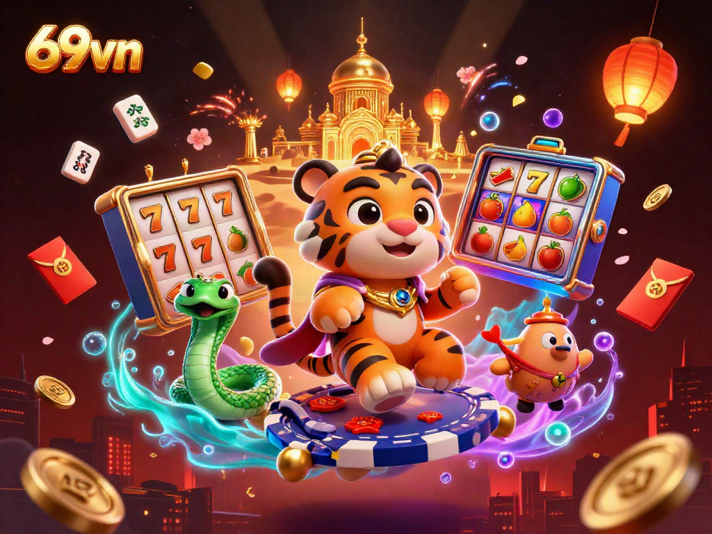 Engage in thrilling slots action with 69vn's vibrant Arabian Nights-themed illustration.
