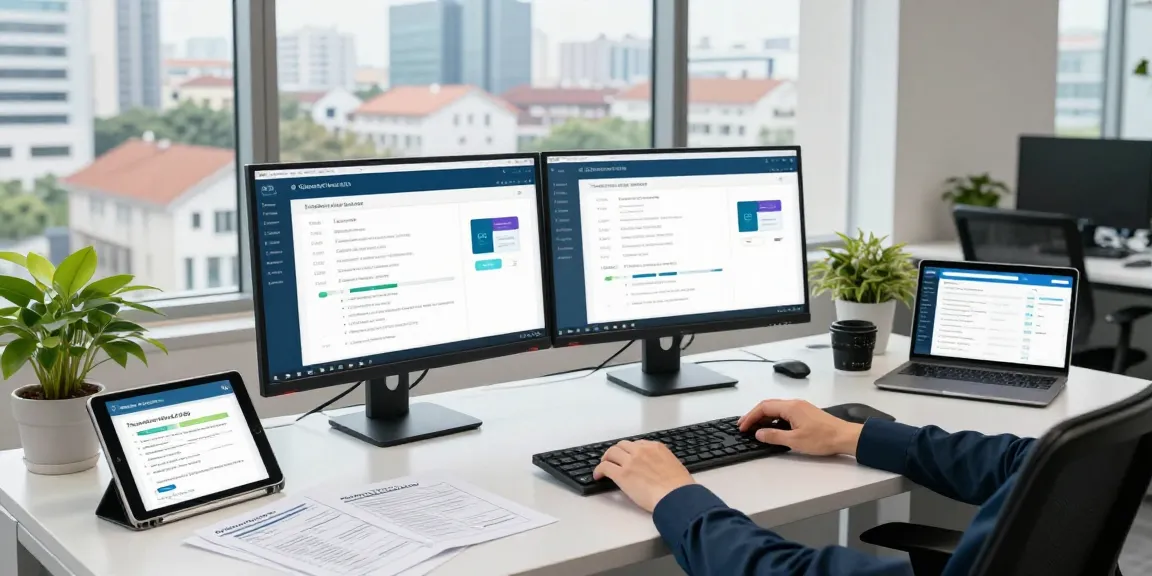 RTPS 4 platform for public services showcasing a professional engaging with digital applications in a modern office setting.